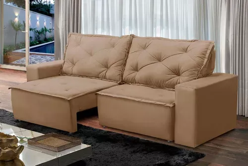 Sof Retrtil Reclinvel 2 Lugares Molas 1,50m Ana Suede Cor Cappuccino